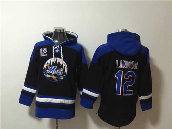 New York Mets #12 Francisco Lindor Black Blue Ageless Must-Have Lace-Up Pullover Hoodie,We sell and wholesale New York Mets #12 Francisco Lindor Black Blue Ageless Must-Have Lace-Up Pullover Hoodie on line form chian!